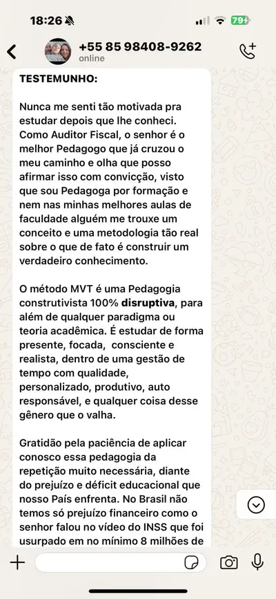 Depoimento de mentorada pedagoga sobre o Metodo MVT